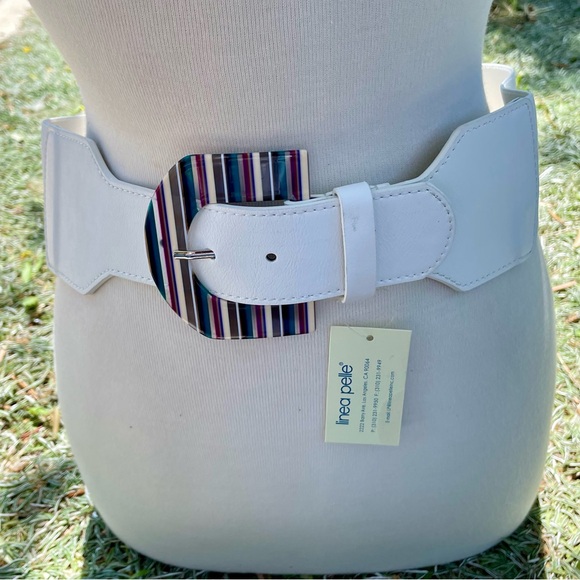 Linea Pelle white elastic with colored buckle NWT - Picture 1 of 5